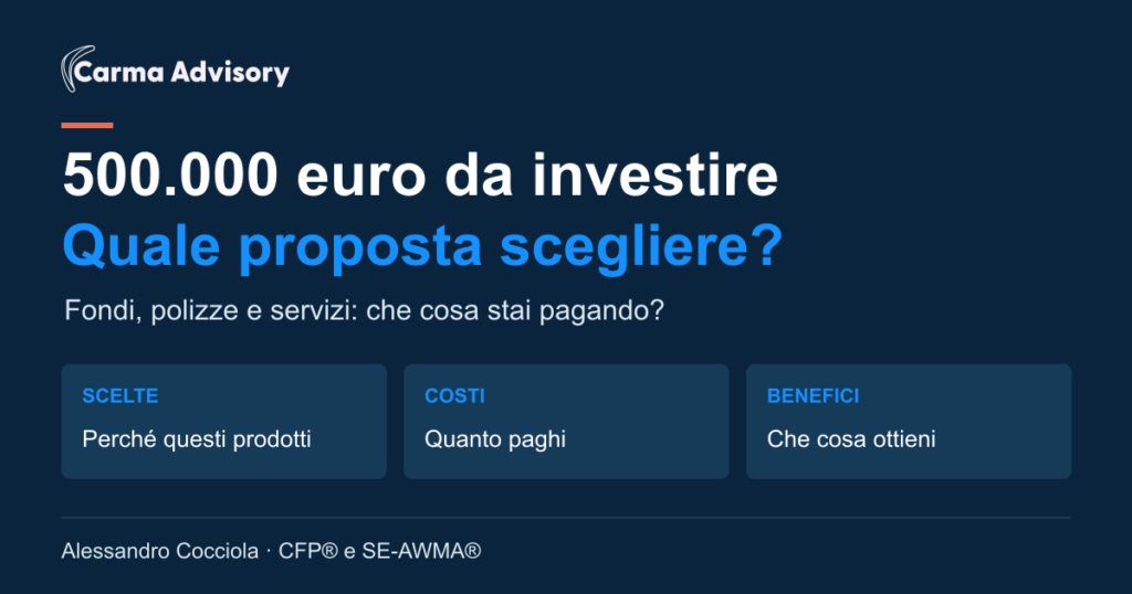 500.000 euro da investire: valutare la proposta attraverso scelta degli investimenti, costi e benefici.